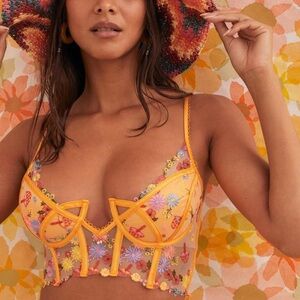 Floral Embroidered Yellow Bustier Top